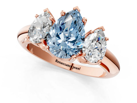 Rose gold Three-Stone Fancy Blue Pear Cut Cut Diamond Engagement Ring with Prong Setting on a White Gold Band_1