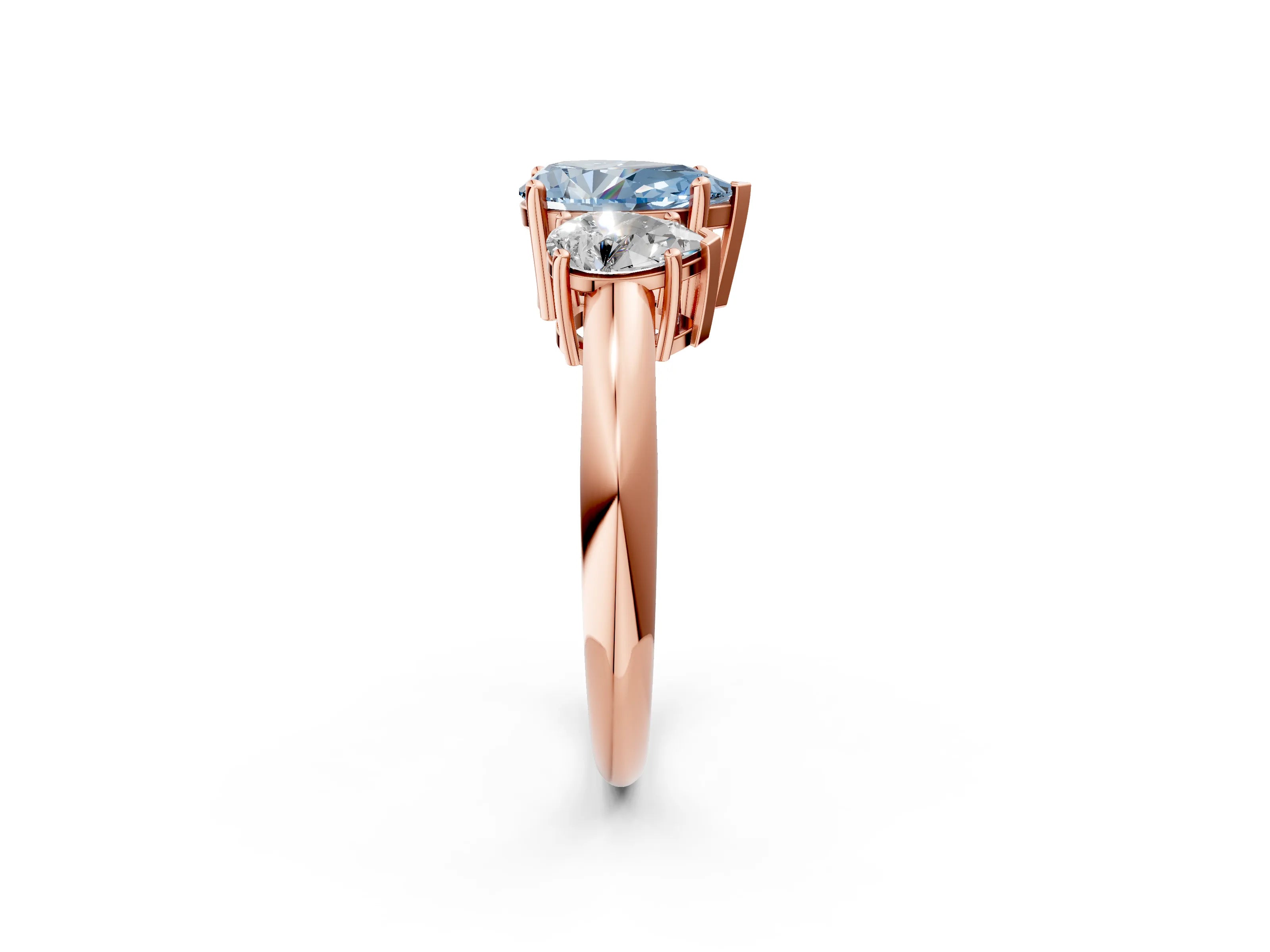 Rose gold Three-Stone Fancy Blue Pear Cut Cut Diamond Engagement Ring with Prong Setting on a White Gold Band_2