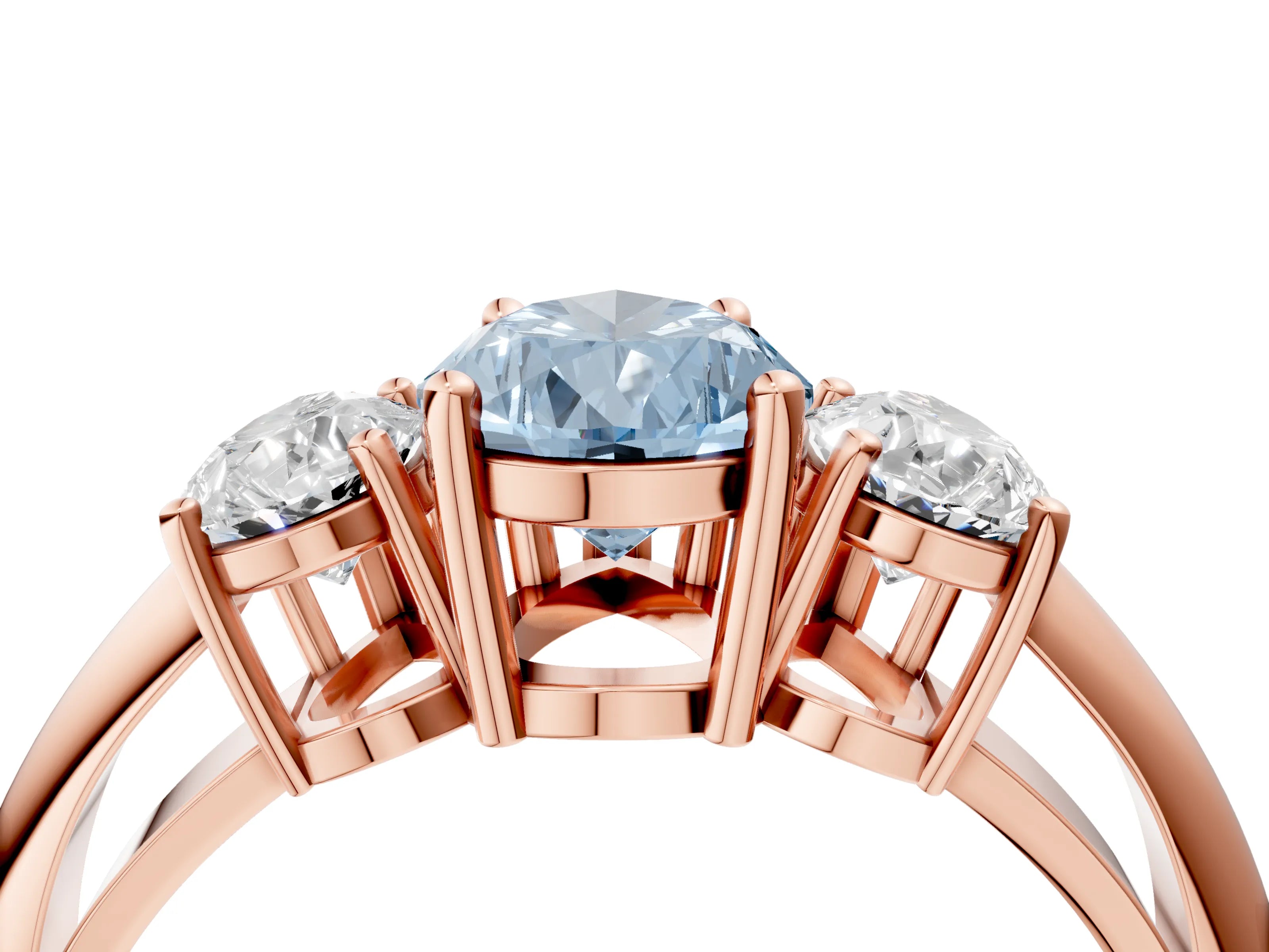 Rose gold Three-Stone Fancy Blue Pear Cut Cut Diamond Engagement Ring with Prong Setting on a White Gold Band_4