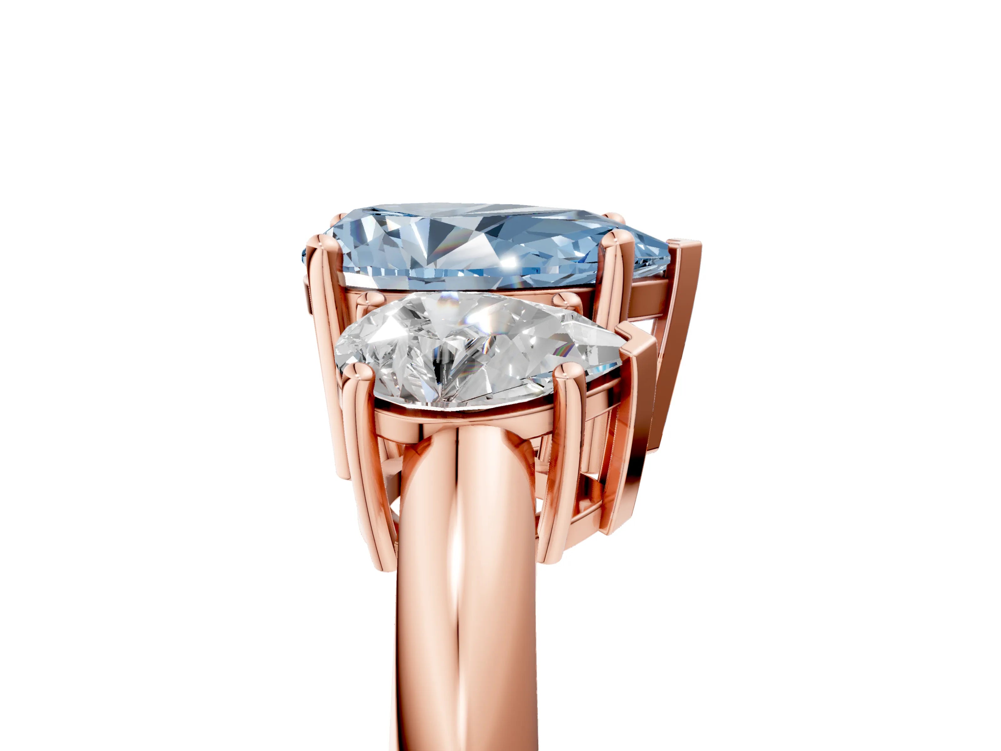 Rose gold Three-Stone Fancy Blue Pear Cut Cut Diamond Engagement Ring with Prong Setting on a White Gold Band_5