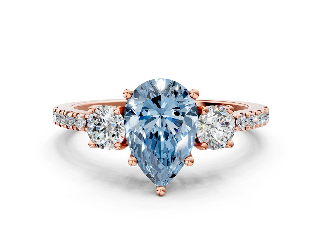 Rose gold Three-Stone Fancy Blue Pear Cut Cut Diamond Pavé Band with Prong Setting_15
