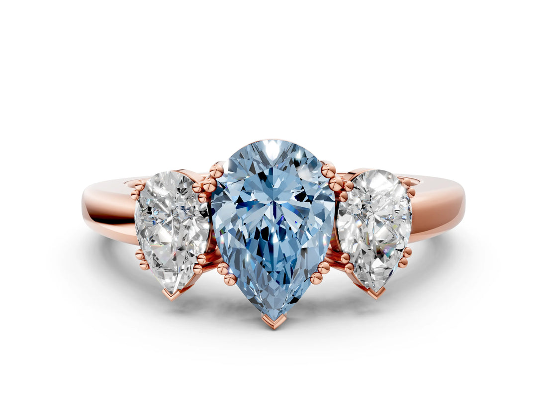 Rose gold Three-Stone Fancy Blue Pear Cut Cut Diamond Ring with Channel Set Band and Four-Prong Setting_24