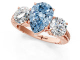 Rose gold Three-Stone Fancy Blue Pear Cut Cut Diamond Ring with Channel-Set Band and Prong Setting_1