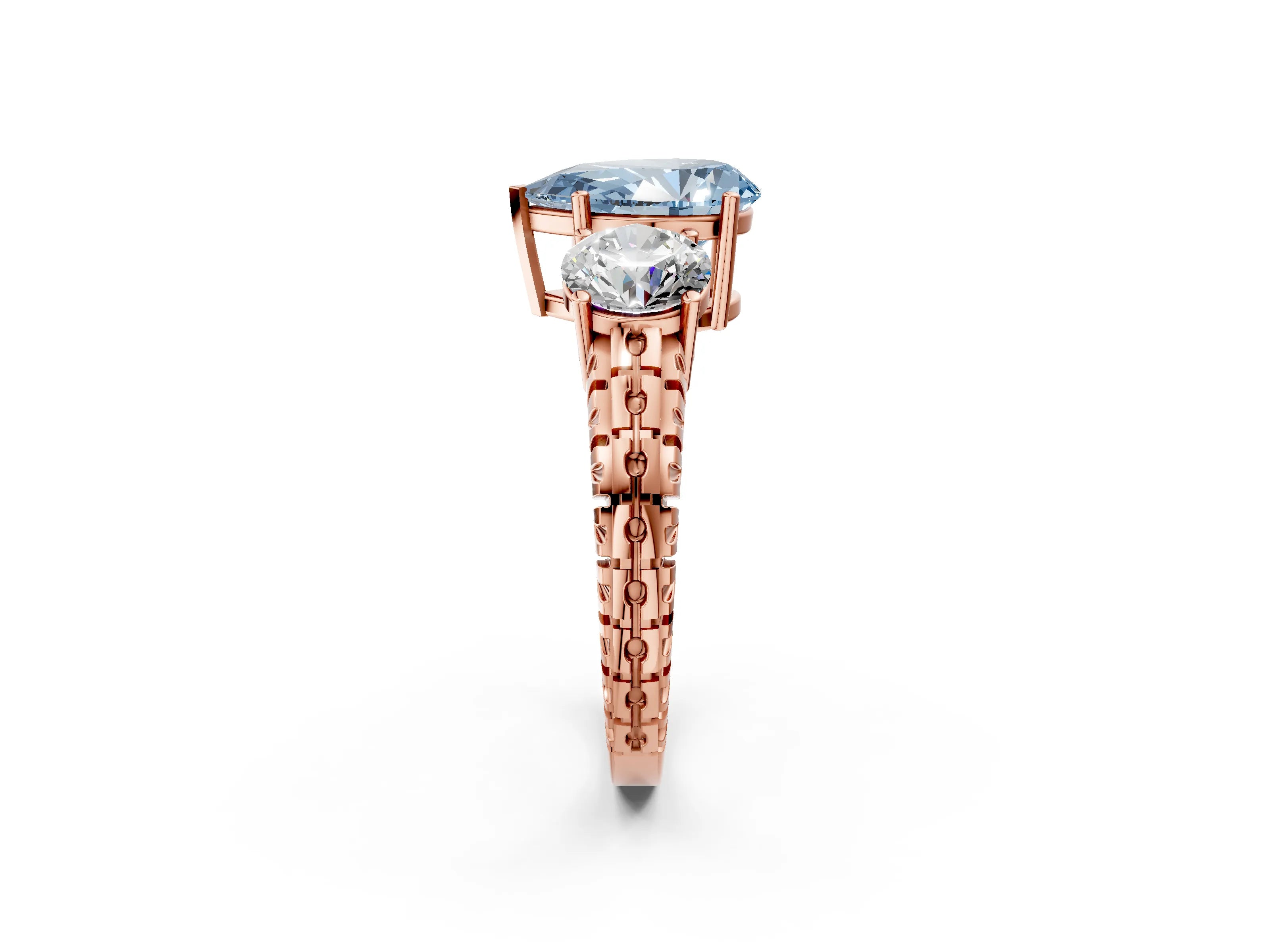 Rose gold Three-Stone Fancy Blue Pear Cut Cut Diamond Ring with Channel-Set Band and Prong Setting_2