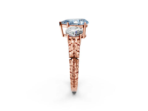 Rose gold Three-Stone Fancy Blue Pear Cut Cut Diamond Ring with Channel-Set Band and Prong Setting_2
