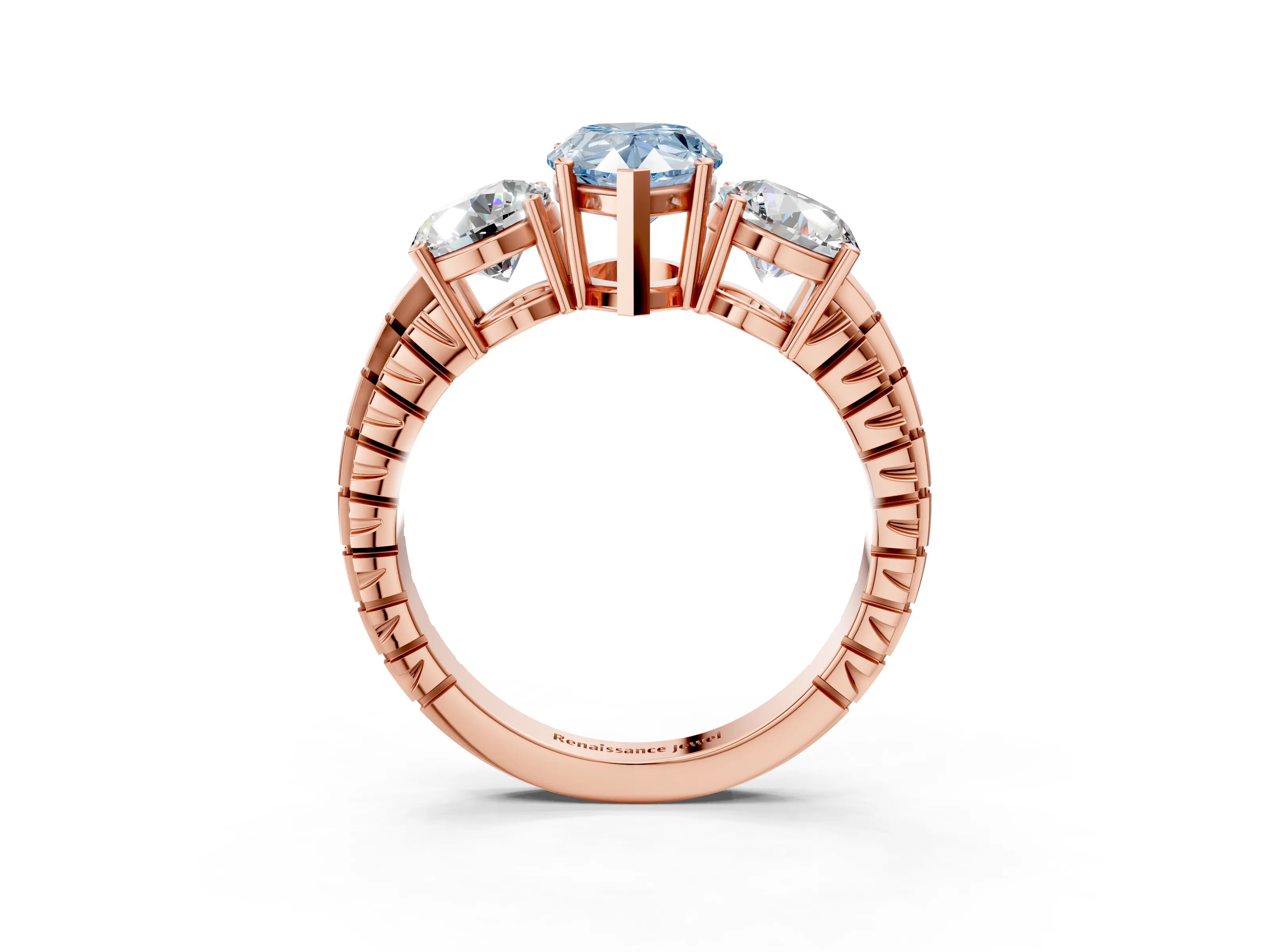 Rose gold Three-Stone Fancy Blue Pear Cut Cut Diamond Ring with Channel-Set Band and Prong Setting_3