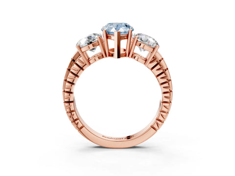 Rose gold Three-Stone Fancy Blue Pear Cut Cut Diamond Ring with Channel-Set Band and Prong Setting_3