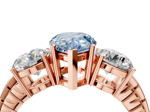 Rose gold Three-Stone Fancy Blue Pear Cut Cut Diamond Ring with Channel-Set Band and Prong Setting_4