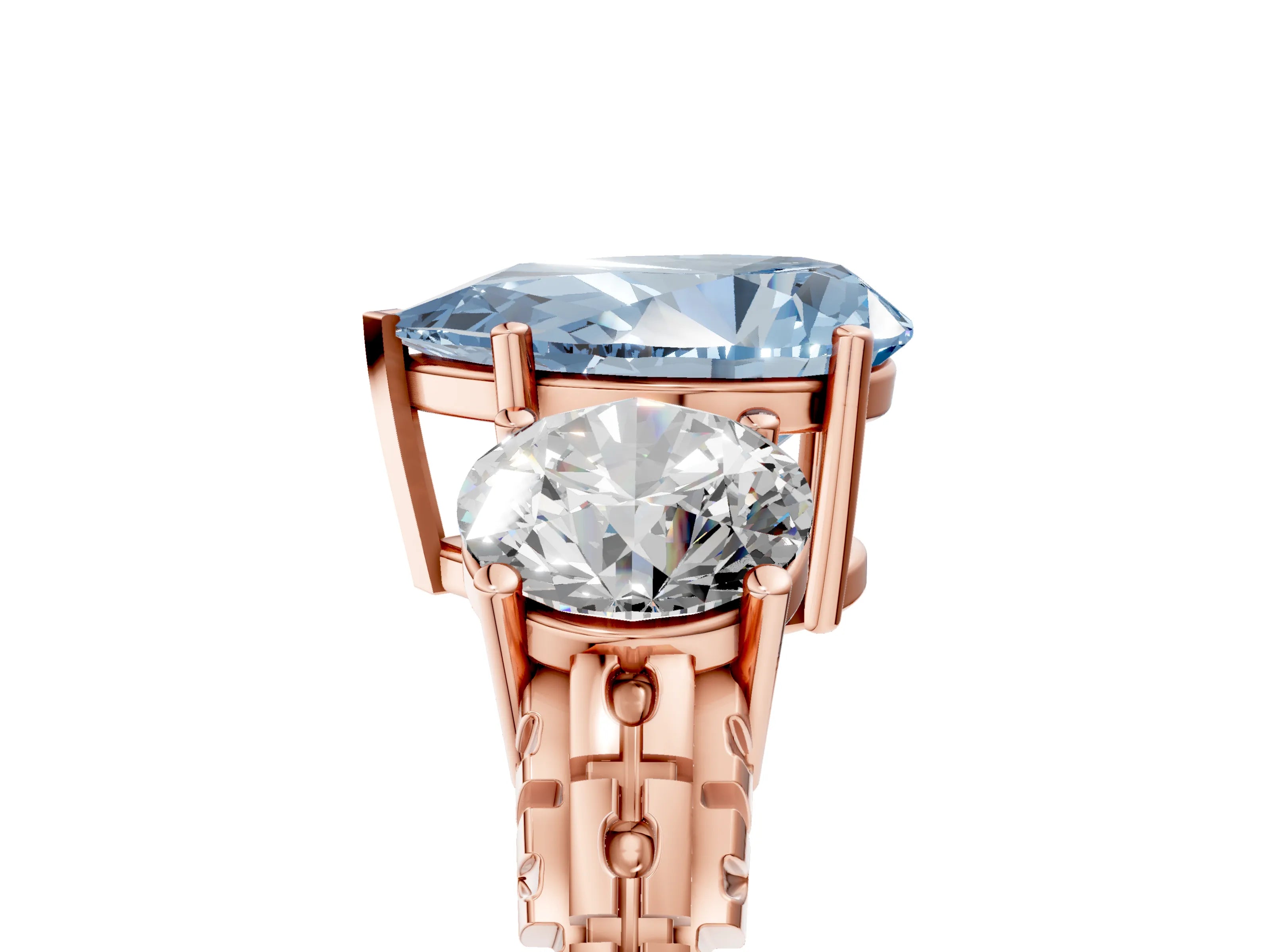 Rose gold Three-Stone Fancy Blue Pear Cut Cut Diamond Ring with Channel-Set Band and Prong Setting_5
