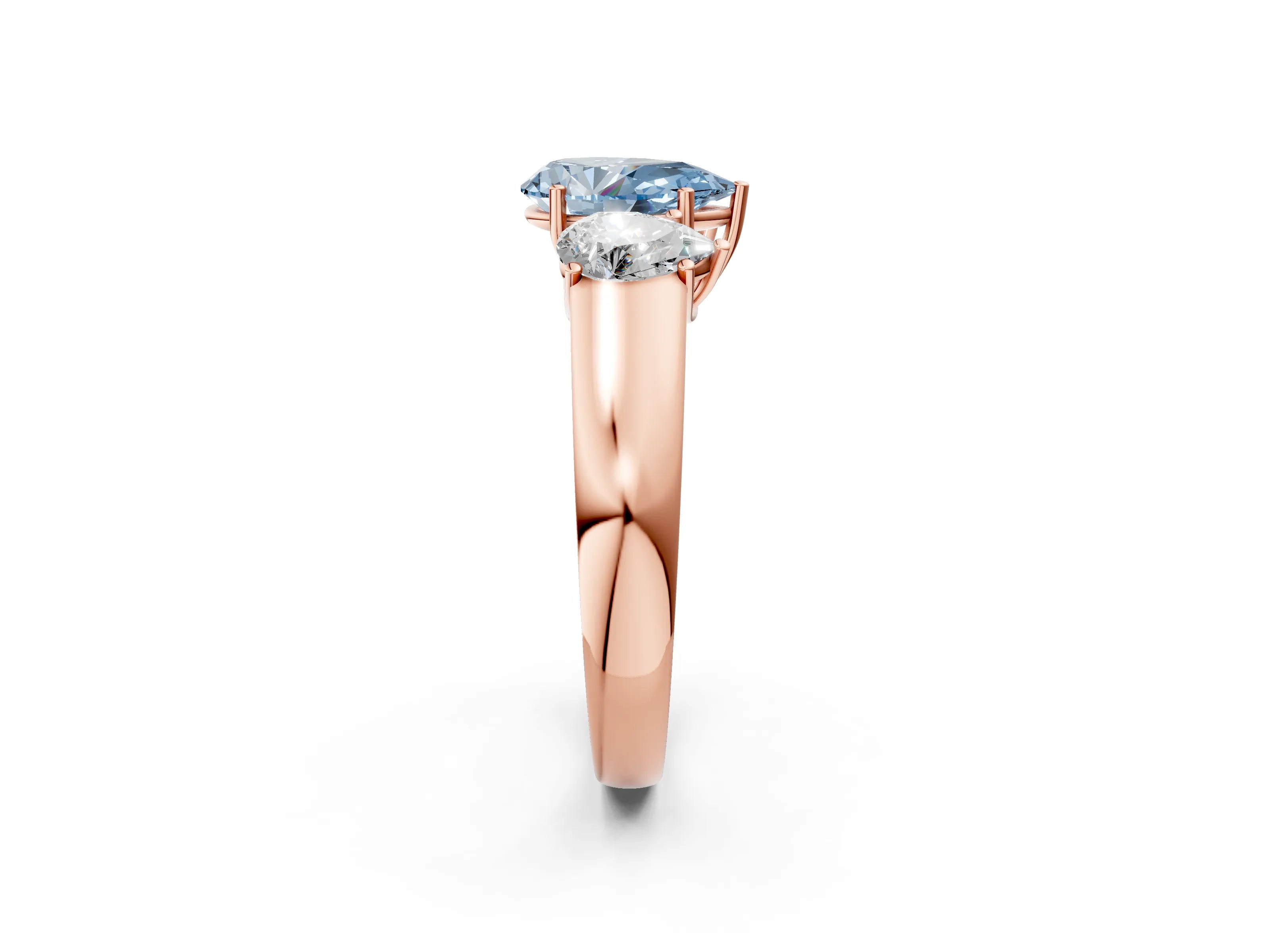 Rose gold Three-Stone Fancy Blue Pear Cut Cut Diamond Ring with Prong Setting and Classic Band_2