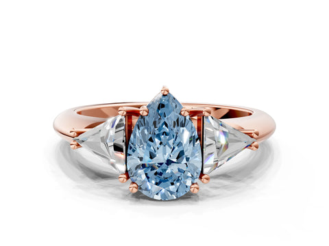 Rose gold Three-Stone Fancy Blue Pear Cut Cut Diamond Ring with Trillion Side Stones and Four-Prong Setting_3