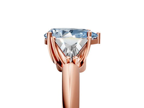 Rose gold Three-Stone Fancy Blue Pear Cut Cut Diamond Ring with Trillion Side Stones and Four-Prong Setting_8