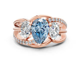 Rose gold Three-Stone Fancy Blue Pear Cut Cut Diamond Split Shank Prong Set Ring