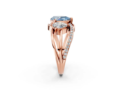 Rose gold Three-Stone Fancy Blue Pear Cut Cut Diamond Split Shank Prong Set Ring_2