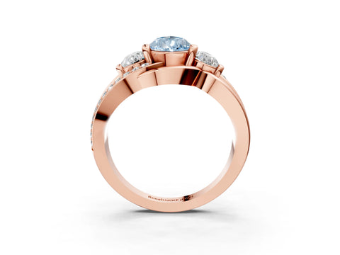 Rose gold Three-Stone Fancy Blue Pear Cut Cut Diamond Split Shank Prong Set Ring_3
