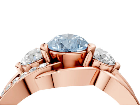 Rose gold Three-Stone Fancy Blue Pear Cut Cut Diamond Split Shank Prong Set Ring_4