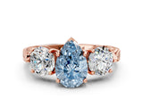 Rose gold Three-Stone Fancy Blue Pear Cut Cut Milgrain Band Prong Setting Ring_6