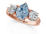 Rose gold Three-Stone Fancy Blue Pear Cut Cut Milgrain Band Prong Setting Ring_7