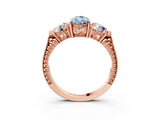 Rose gold Three-Stone Fancy Blue Pear Cut Cut Milgrain Band Prong Setting Ring_9
