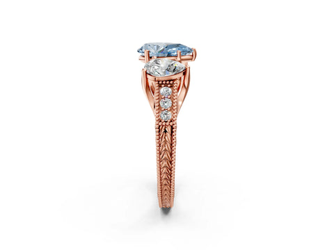 Rose gold Three-Stone Fancy Blue Pear Cut Cut Milgrain Pavé Engagement Ring_14