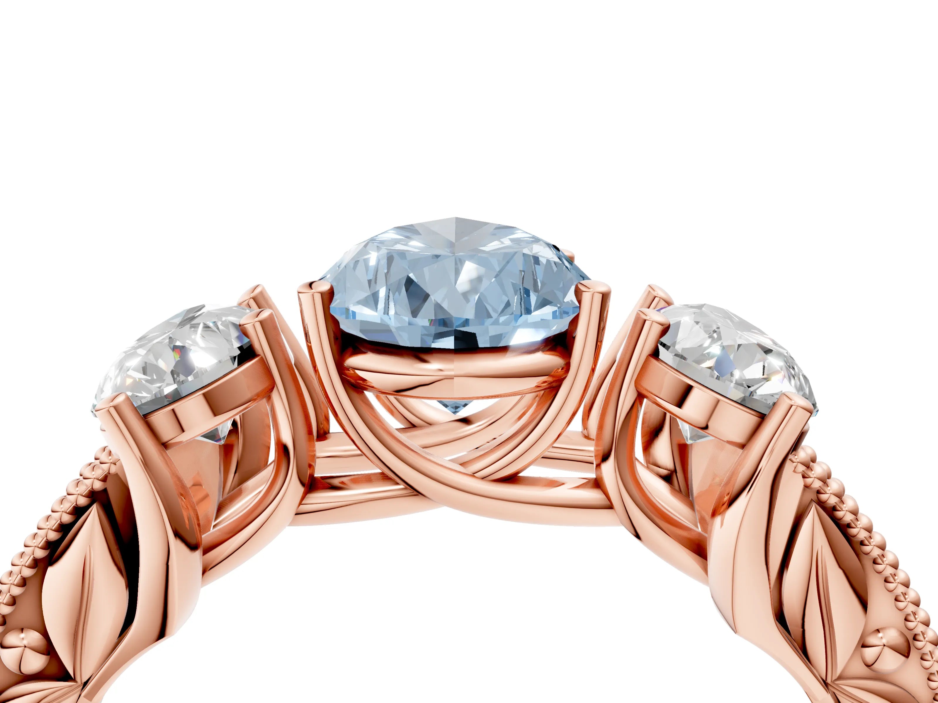 Rose gold Three-Stone Fancy Blue Pear Cut Cut Milgrain Pavé Engagement Ring_4