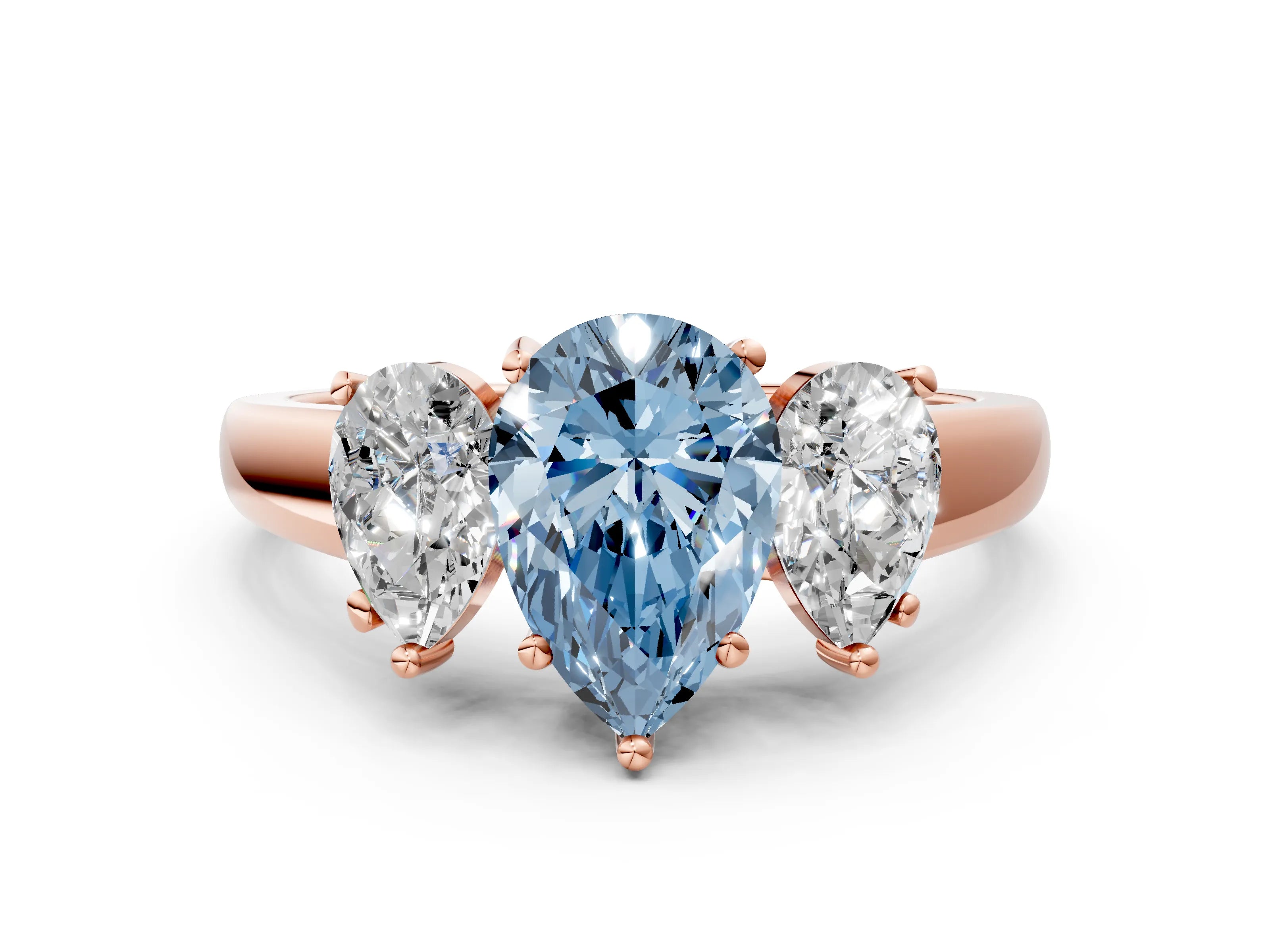 Rose gold Three-Stone Fancy Blue Pear Cut Cut Solitaire Ring with Classic Prong Setting