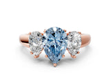 Rose gold Three-Stone Fancy Blue Pear Cut Cut Solitaire Ring with Classic Prong Setting