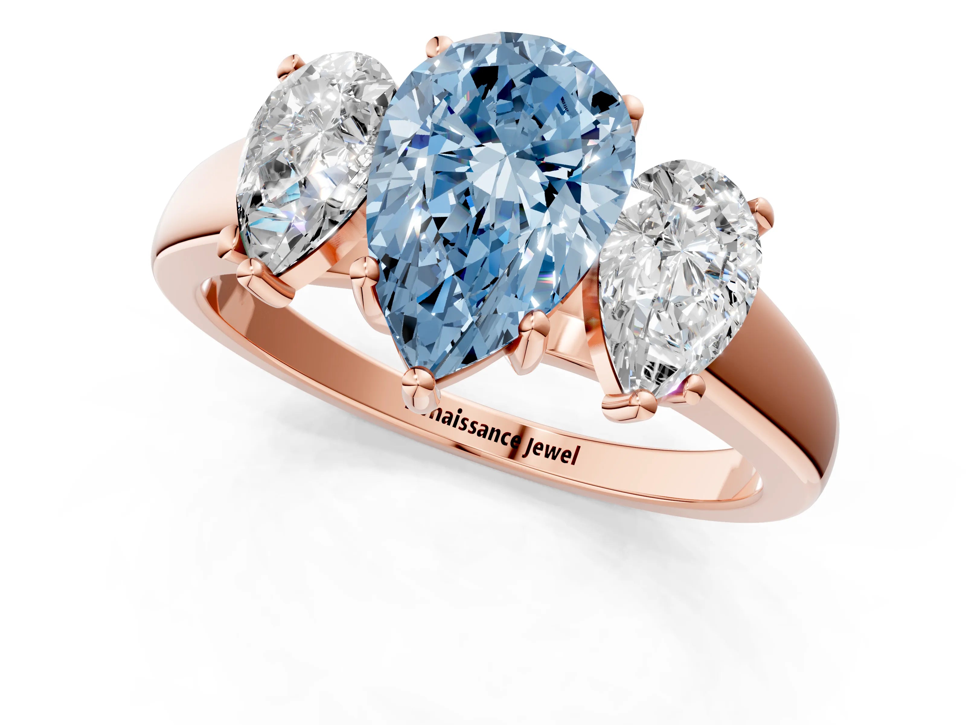 Rose gold Three-Stone Fancy Blue Pear Cut Cut Solitaire Ring with Classic Prong Setting_1