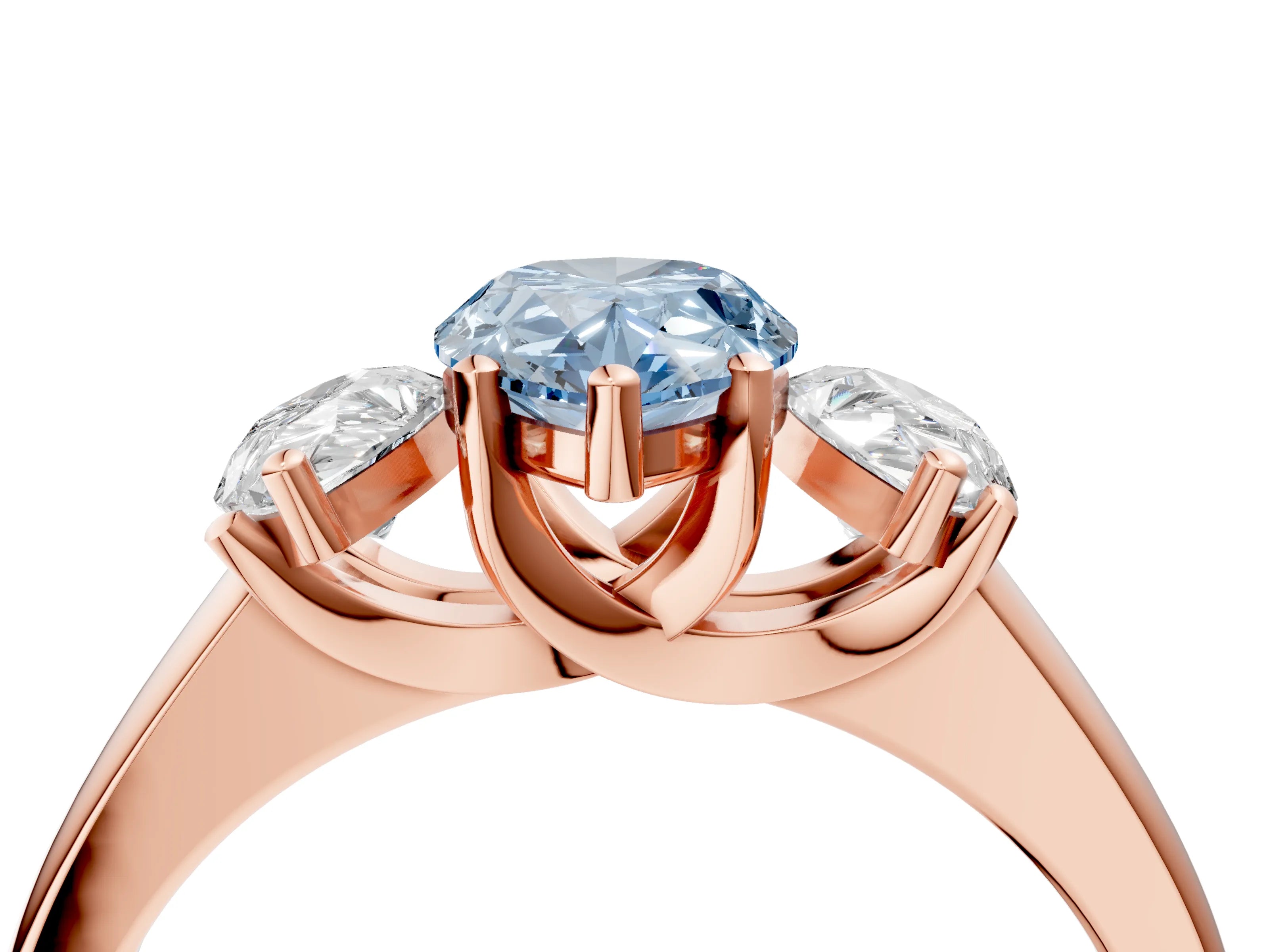 Rose gold Three-Stone Fancy Blue Pear Cut Cut Solitaire Ring with Classic Prong Setting_4