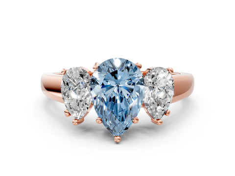 Rose gold Three-Stone Fancy Blue Pear Cut Cut Solitaire Ring with Classic Prong Setting