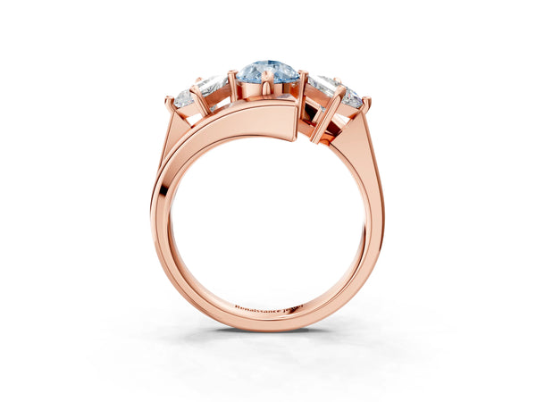 Rose gold Three-Stone Fancy Blue Pear Cut Cut Tension Band Ring with Four-Prong Setting