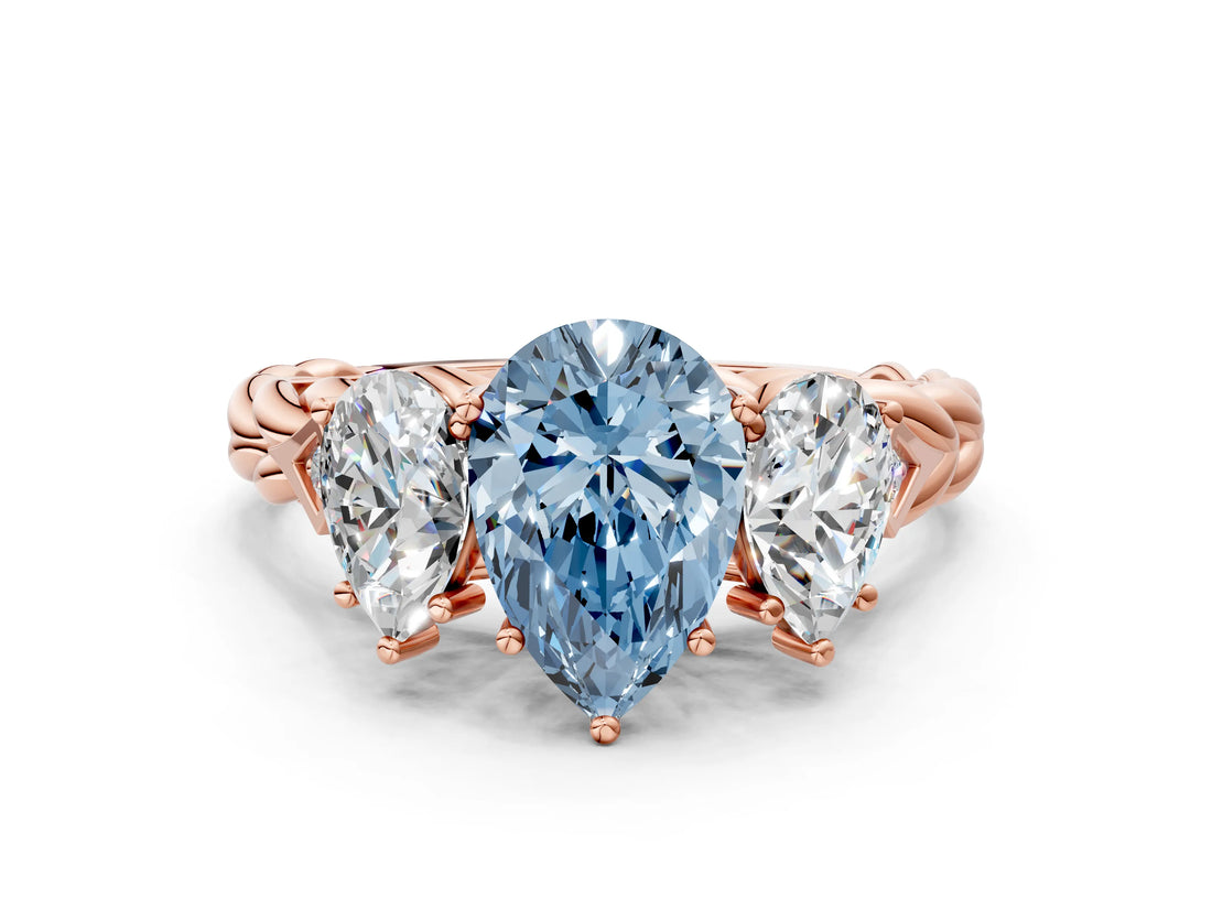 Rose gold Three-Stone Fancy Blue Pear Cut Diamond Braided Band Ring with Four-Prong Setting_40