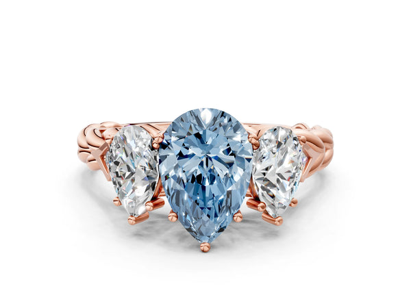 Rose gold Three-Stone Fancy Blue Pear Cut Diamond Braided Band Ring with Four-Prong Setting