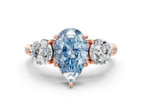 Rose gold Three-Stone Fancy Blue Pear Cut Diamond Channel Set Engagement Ring with Prong Setting_12