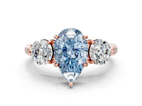 Rose gold Three-Stone Fancy Blue Pear Cut Diamond Channel Set Engagement Ring with Prong Setting_12