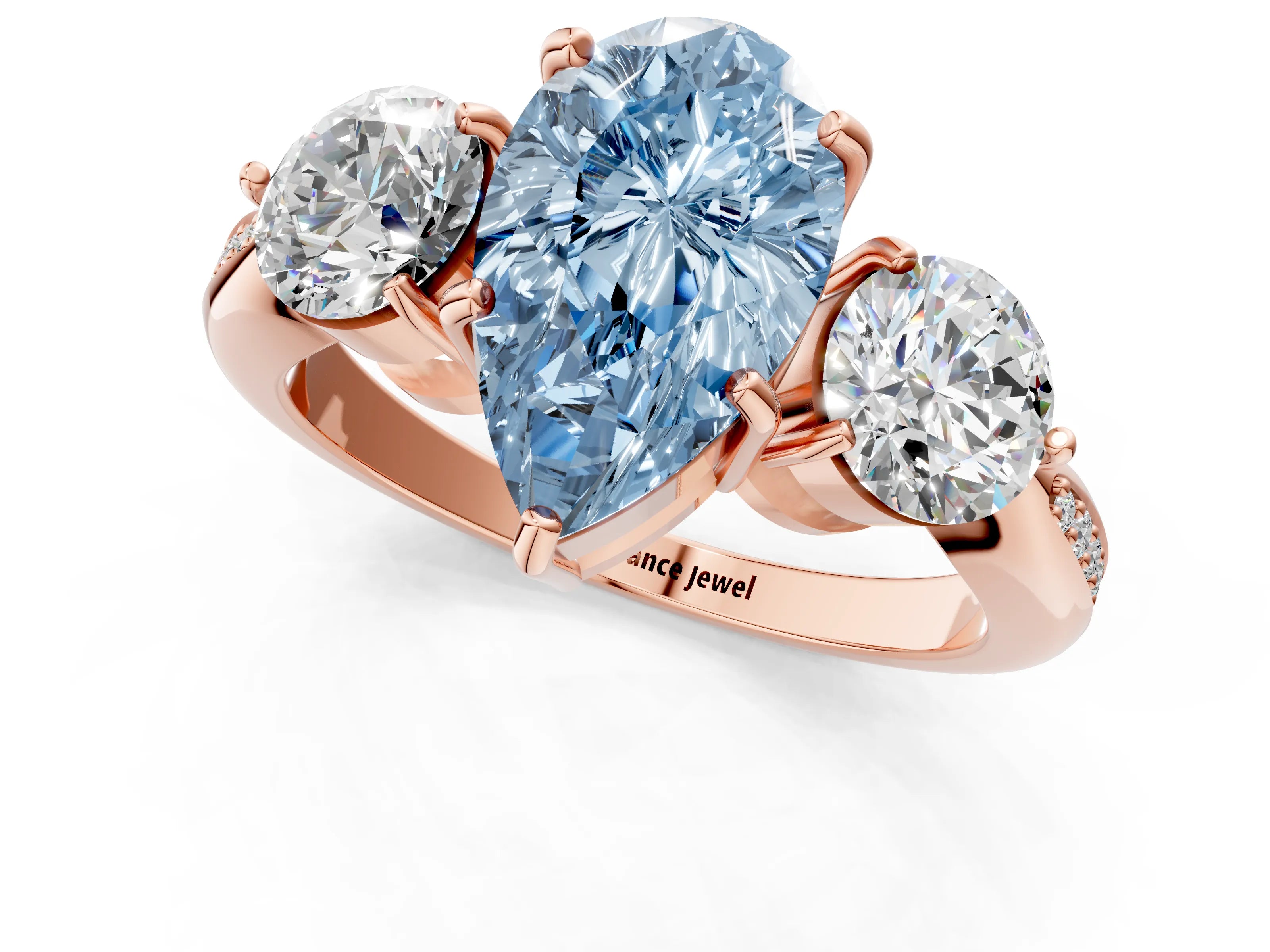 Rose gold Three-Stone Fancy Blue Pear Cut Diamond Channel Set Engagement Ring with Prong Setting_13