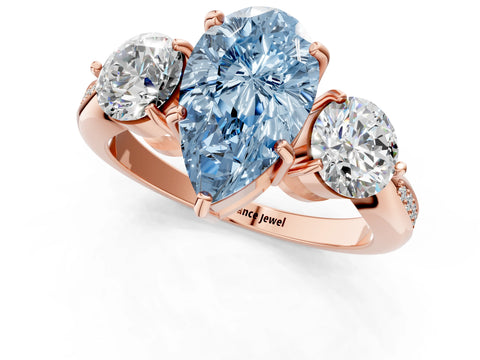 Rose gold Three-Stone Fancy Blue Pear Cut Diamond Channel Set Engagement Ring with Prong Setting_13