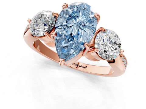 Rose gold Three-Stone Fancy Blue Pear Cut Diamond Channel Set Engagement Ring with Prong Setting_1