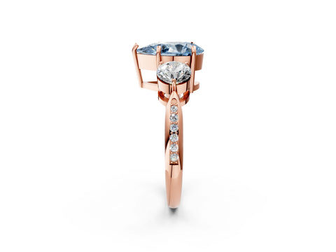 Rose gold Three-Stone Fancy Blue Pear Cut Diamond Channel Set Engagement Ring with Prong Setting_2