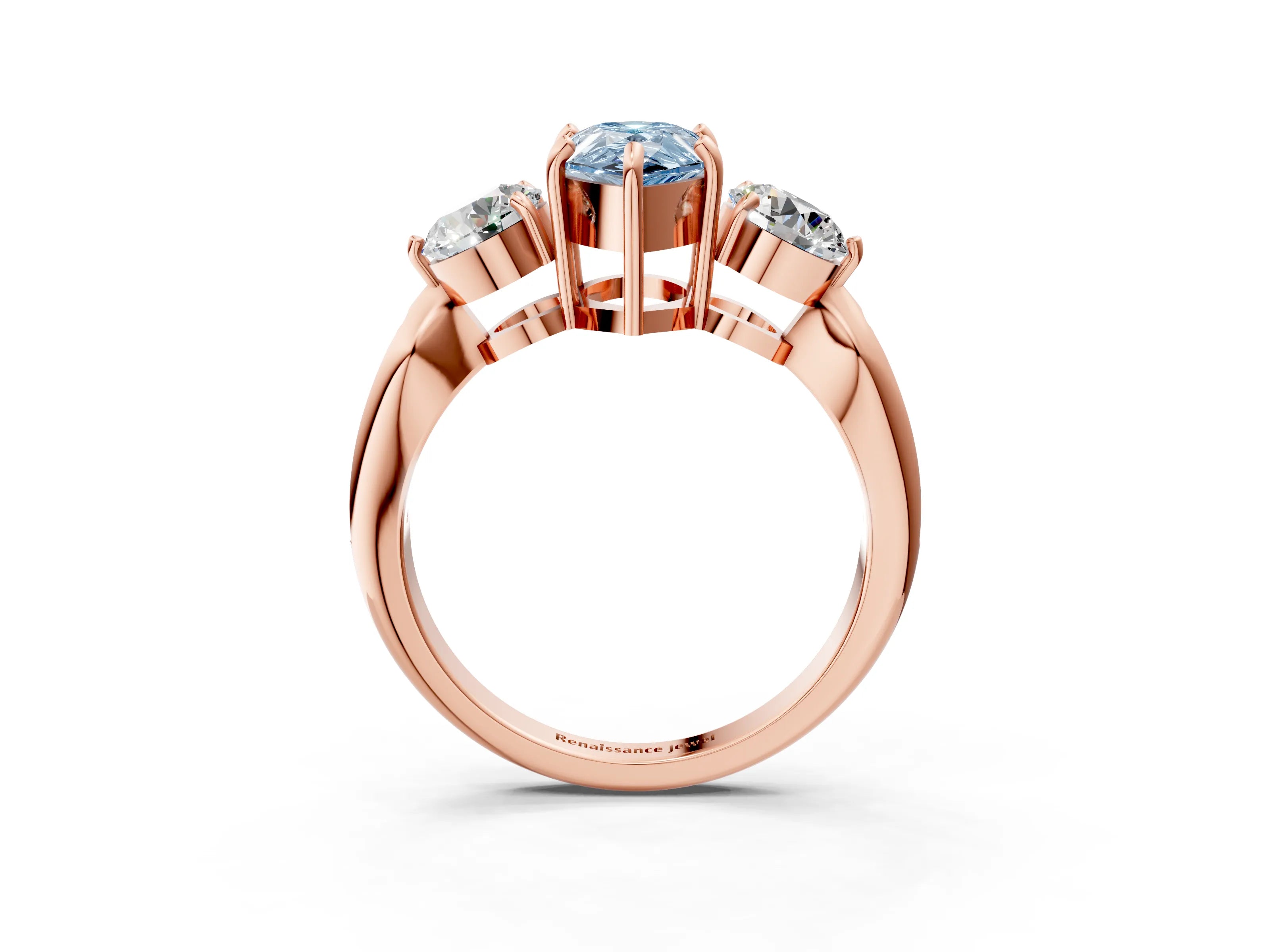Rose gold Three-Stone Fancy Blue Pear Cut Diamond Channel Set Engagement Ring with Prong Setting_3