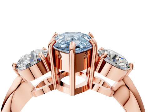 Rose gold Three-Stone Fancy Blue Pear Cut Diamond Channel Set Engagement Ring with Prong Setting_4