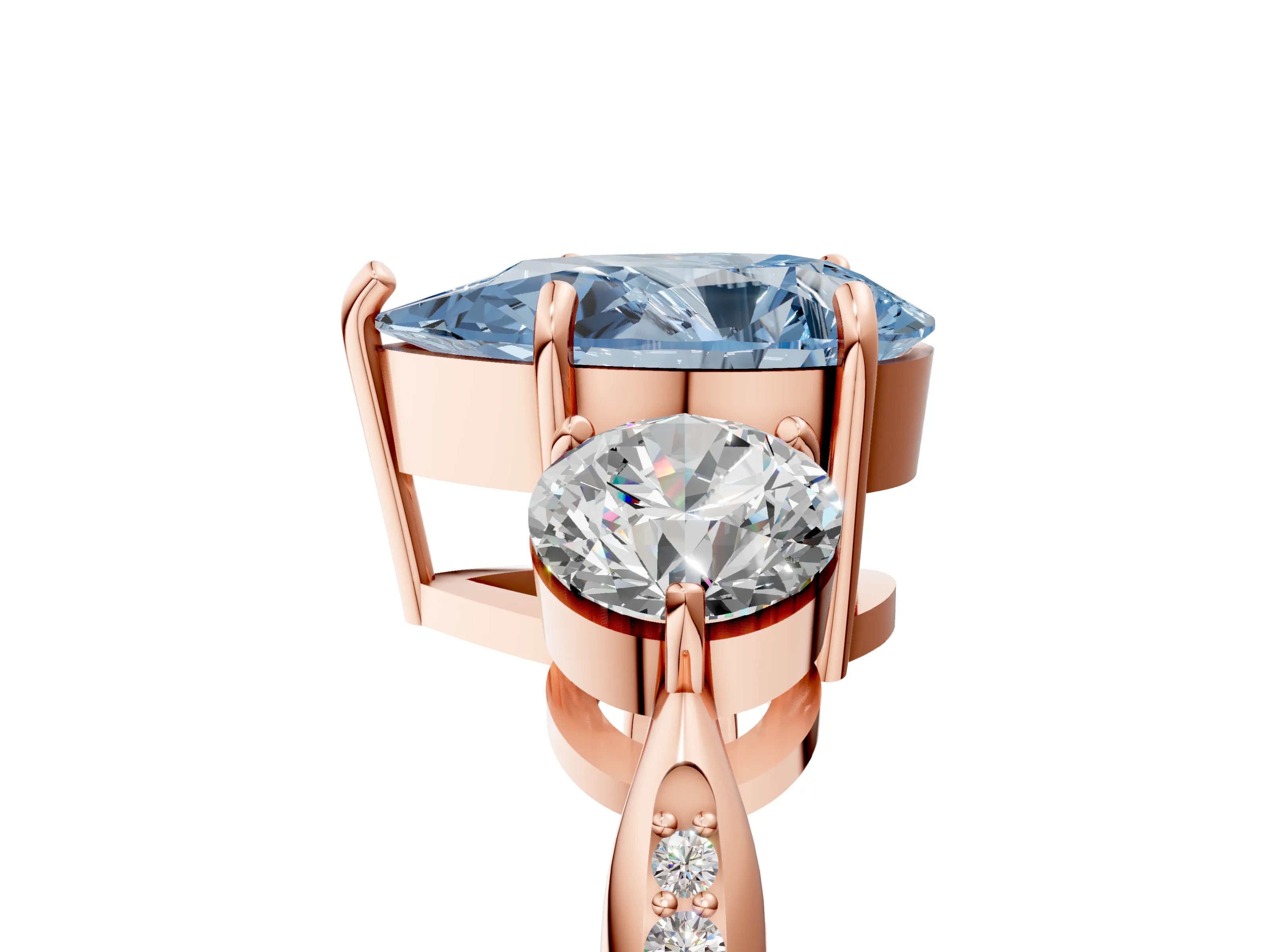 Rose gold Three-Stone Fancy Blue Pear Cut Diamond Channel Set Engagement Ring with Prong Setting_5