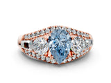Rose gold Three-Stone Fancy Blue Pear Cut Diamond Engagement Ring with Pave Band and Prong Setting