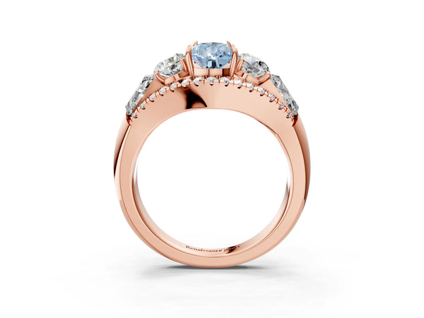 Rose gold Three-Stone Fancy Blue Pear Cut Diamond Engagement Ring with Pave Band and Prong Setting