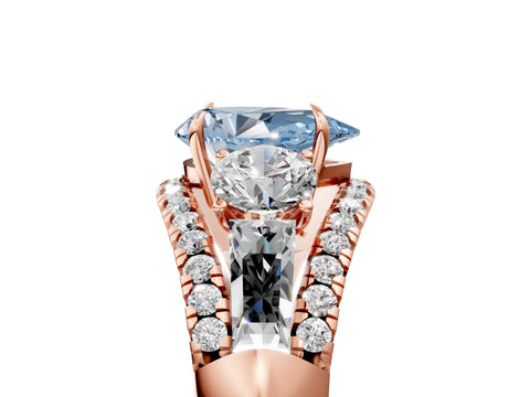 Rose gold Three-Stone Fancy Blue Pear Cut Diamond Engagement Ring with Pave Band and Prong Setting_5