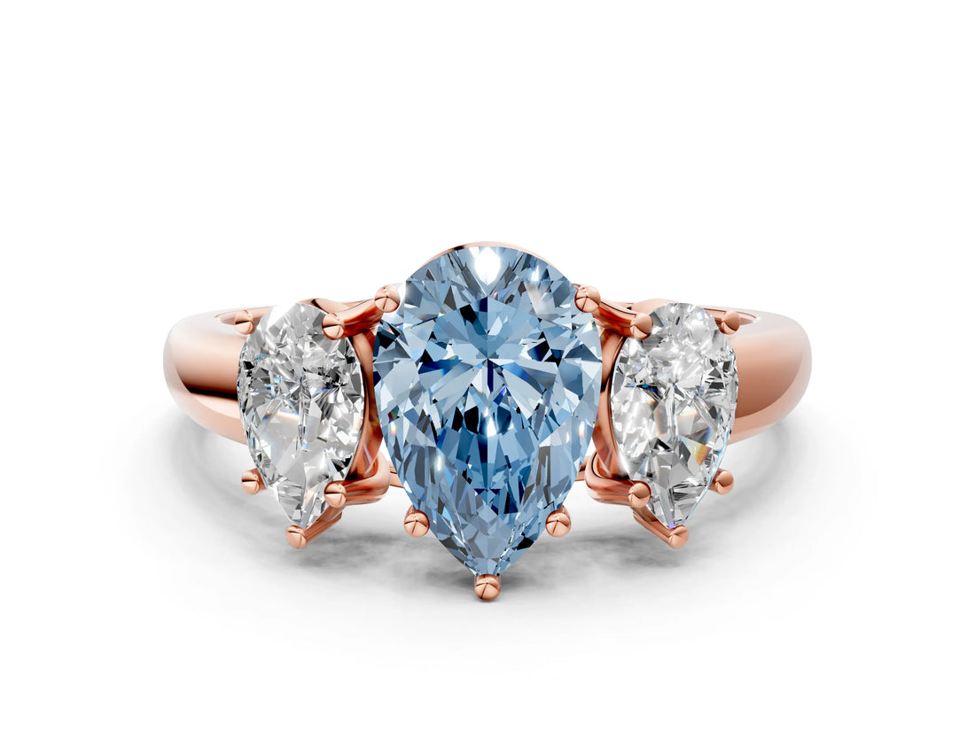 Rose gold Three-Stone Fancy Blue Pear Cut Diamond Engagement Ring with Prong Setting_3