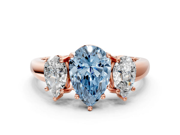 Rose gold Three-Stone Fancy Blue Pear Cut Diamond Engagement Ring with Prong Setting