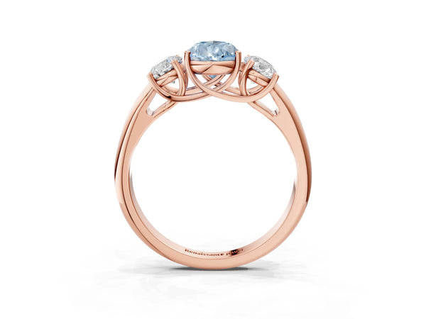 Rose gold Three-Stone Fancy Blue Pear Cut Diamond Engagement Ring with Prong Setting