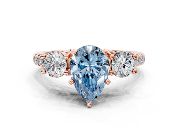 Rose gold Three-Stone Fancy Blue Pear Cut Diamond Pavé Band with Four-Prong Setting