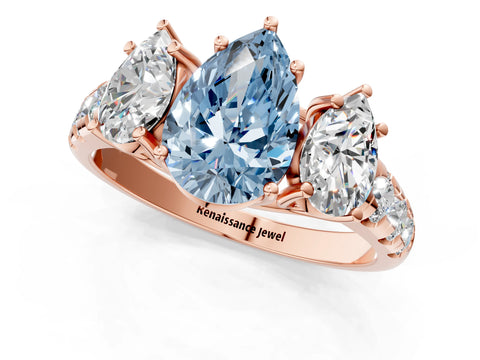 Rose gold Three-Stone Fancy Blue Pear Cut Diamond Pavé Band with Prong Setting_1